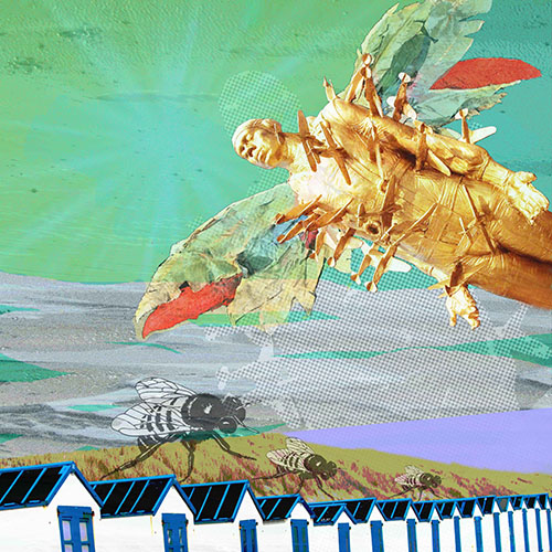 'Icarus boven de Haan' digitale kunst van Liliane Konings